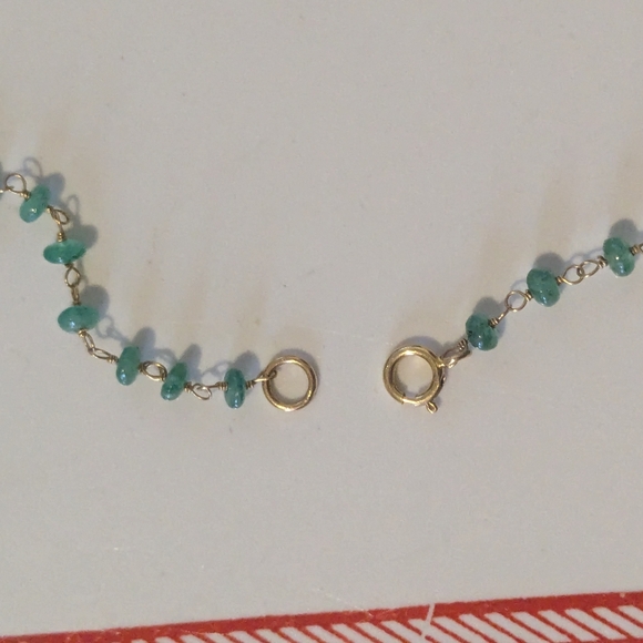 14k Yellow Gold Emerald Beaded Rosary Style Station Necklace - Picture 11 of 16